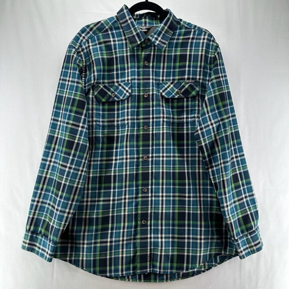 Eddie Bauer Shirt Mens Size L Tartan Plaid Utility Button Down Long Sleeve Green
